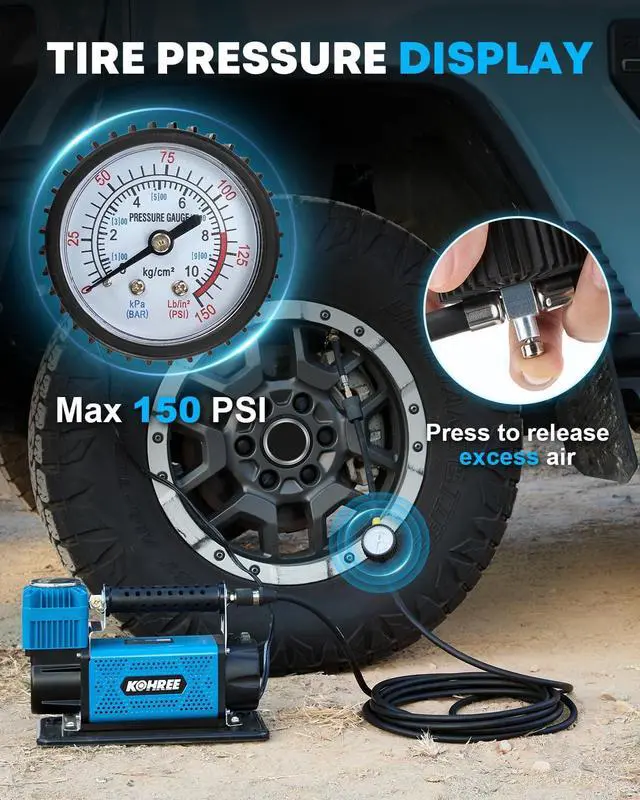 Alt view image 4 of 7 - 12V Air Compressor, 7.06 CFM Fast Tire Inflator, Heavy Duty Tire Pump with Max 150 PSI for Offroad Truck, RV, 4x4 Vehicles | Tire Pump with Max 150 PSI for Offroad Truck, RV, 4x4 Vehicles