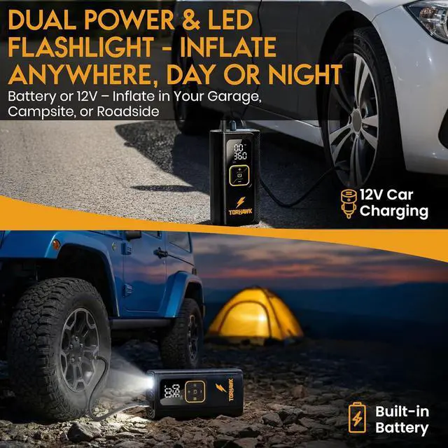 Alt view image 2 of 7 - Portable Tire Inflator for Car, Air Pump for Car Tires | Cordless & 12V Dual Power, 7500mAh Battery, Dual Cylinder 160 PSI, Truck/SUV/RV, LED Light, Auto Shut-Off