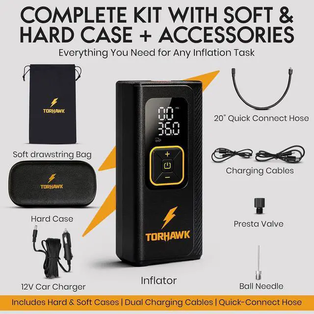 Alt view image 3 of 7 - Portable Tire Inflator for Car, Air Pump for Car Tires | Cordless & 12V Dual Power, 7500mAh Battery, Dual Cylinder 160 PSI, Truck/SUV/RV, LED Light, Auto Shut-Off