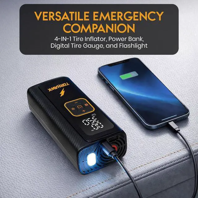 Alt view image 5 of 7 - Portable Tire Inflator for Car, Air Pump for Car Tires | Cordless & 12V Dual Power, 7500mAh Battery, Dual Cylinder 160 PSI, Truck/SUV/RV, LED Light, Auto Shut-Off