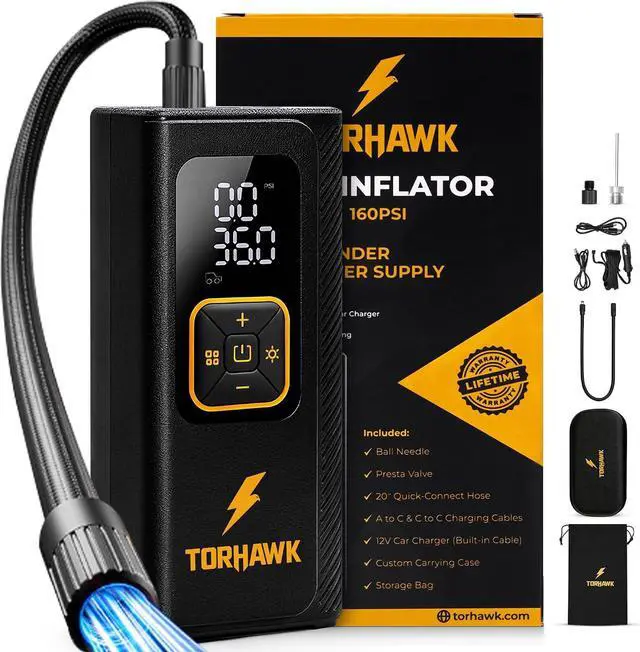 Alt view image 6 of 7 - Portable Tire Inflator for Car, Air Pump for Car Tires | Cordless & 12V Dual Power, 7500mAh Battery, Dual Cylinder 160 PSI, Truck/SUV/RV, LED Light, Auto Shut-Off