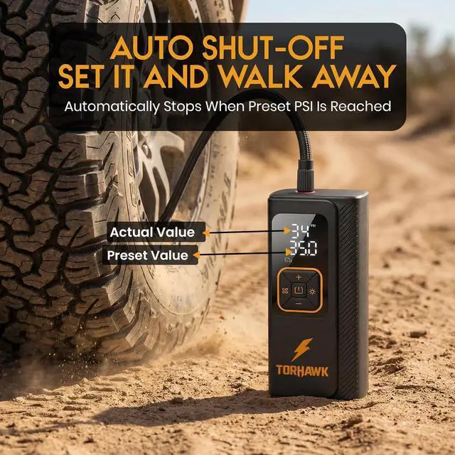 Alt view image 7 of 7 - Portable Tire Inflator for Car, Air Pump for Car Tires | Cordless & 12V Dual Power, 7500mAh Battery, Dual Cylinder 160 PSI, Truck/SUV/RV, LED Light, Auto Shut-Off