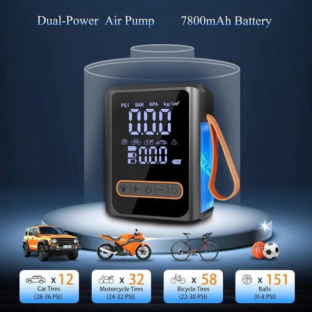 Alt view image 4 of 7 - Tire Inflator Portable Air Compressor Dual Cylinder Tire Air Pump | 12V DC 13FT Extra Long Power Cable & Cordless Car Tire Pump 150PSI Heavy Duty Inflator Digital Gauge LED Light Auto Shut-Off
