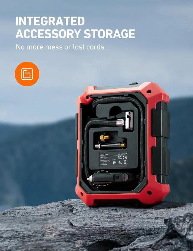 Alt view image 3 of 7 - Portable Air Compressor and Tire Inflator - 12V DC Auto Accessory with LED Light and Digital Display - 100PSI for Car, Bicycle and Other Tires (Pack of 2)
