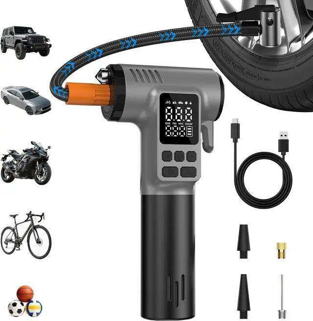 Main image of Tire Inflator Portable Air Compressor, Gifts for Men, 150PSI Tire Inflator with LED Light & Safety Hammer & Seatbelt Cutter, Air Pump for Car Tires, Motorcycle, Bicycle, Ball