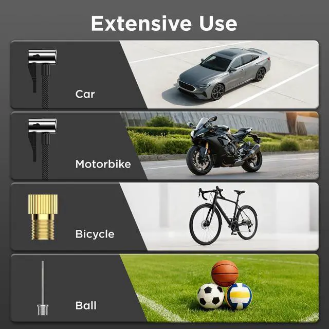 Alt view image 2 of 7 - Tire Inflator Portable Air Compressor, Gifts for Men, 150PSI Tire Inflator with LED Light & Safety Hammer & Seatbelt Cutter, Air Pump for Car Tires, Motorcycle, Bicycle, Ball