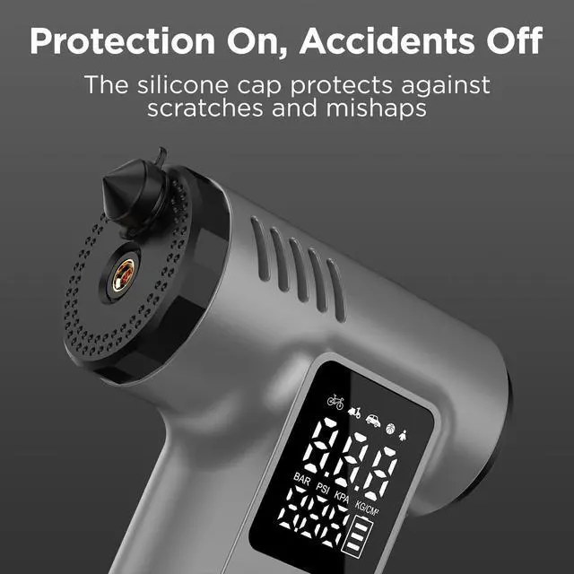 Alt view image 7 of 7 - Tire Inflator Portable Air Compressor, Gifts for Men, 150PSI Tire Inflator with LED Light & Safety Hammer & Seatbelt Cutter, Air Pump for Car Tires, Motorcycle, Bicycle, Ball