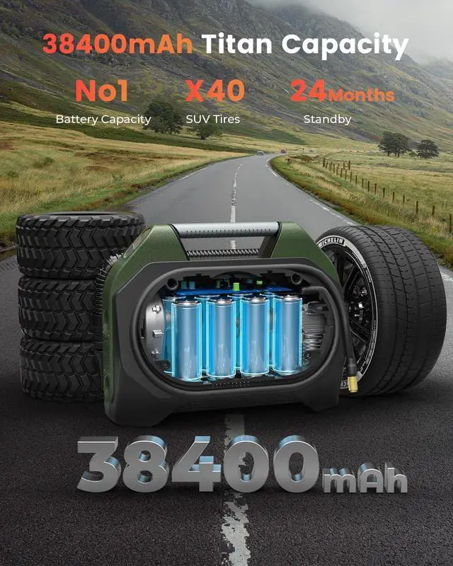 Alt view image 4 of 7 - VORTEX S7 Tire Inflator for Heavy-duty Vehicle with 38400 mAh | 160PSI Portable Air Compressor for Car Tires, Cordless Air Pump with 100% Duty Cycle & Dual Cylinder, Auto Shut-Off,LED Light