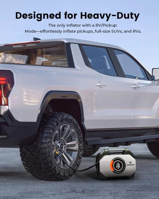 Alt view image 5 of 7 - VORTEX S7 Tire Inflator for Heavy-duty Vehicle with 38400 mAh | 160PSI Portable Air Compressor for Car Tires, Cordless Air Pump with 100% Duty Cycle & Dual Cylinder, Auto Shut-Off,LED Light