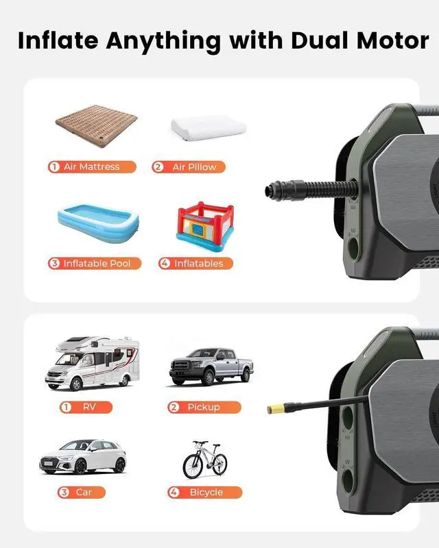 Alt view image 6 of 7 - VORTEX S7 Tire Inflator for Heavy-duty Vehicle with 38400 mAh | 160PSI Portable Air Compressor for Car Tires, Cordless Air Pump with 100% Duty Cycle & Dual Cylinder, Auto Shut-Off,LED Light