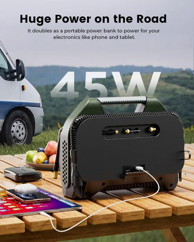 Alt view image 7 of 7 - VORTEX S7 Tire Inflator for Heavy-duty Vehicle with 38400 mAh | 160PSI Portable Air Compressor for Car Tires, Cordless Air Pump with 100% Duty Cycle & Dual Cylinder, Auto Shut-Off,LED Light