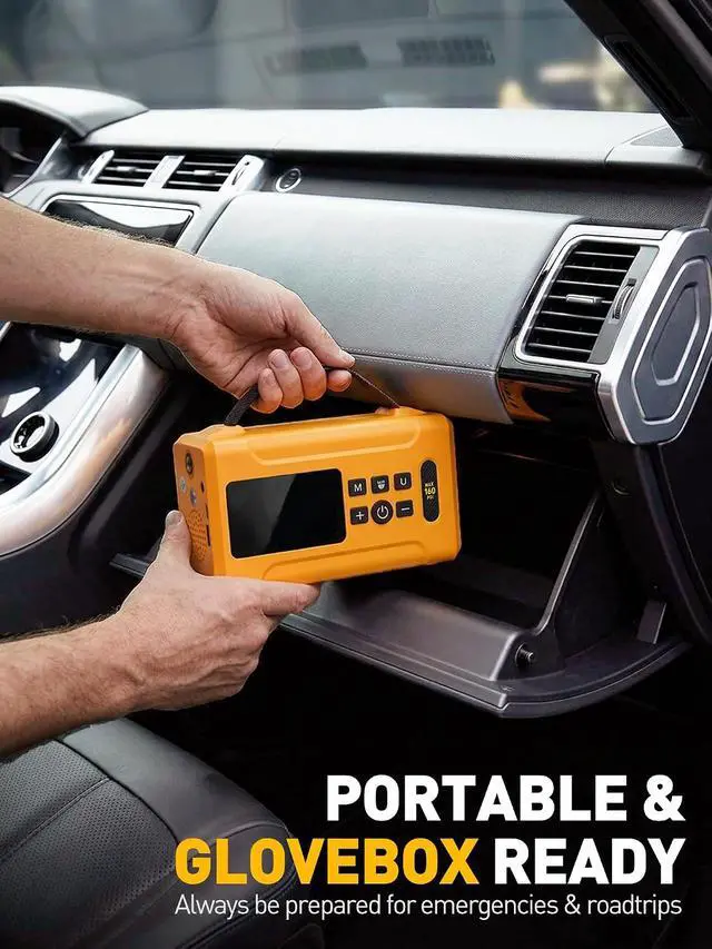 Alt view image 5 of 7 - Tire Inflator Portable Air Compressor 160 PSI Air Pump for Car Tires 8000 mAh & 12V DC Powered Fast 30L/min, Digital Tire Pressure Gauge, LED Lights, 5 Modes Auto Shut-off (Yellow, 8000 mAh)