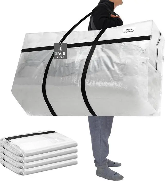 Main image of 4 Pack 69 Gallon Extra Large Moving Bags XXL Heavy Duty Storage Bag | with Strong Zipper Handle Jumbo Big Tote Box Foldable for College Dorm Travel Clothes Duffle Blanket Pillow(Transparent)