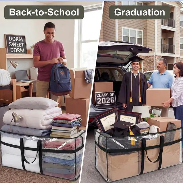 Alt view image 5 of 7 - 4 Pack 69 Gallon Extra Large Moving Bags XXL Heavy Duty Storage Bag | with Strong Zipper Handle Jumbo Big Tote Box Foldable for College Dorm Travel Clothes Duffle Blanket Pillow(Transparent)