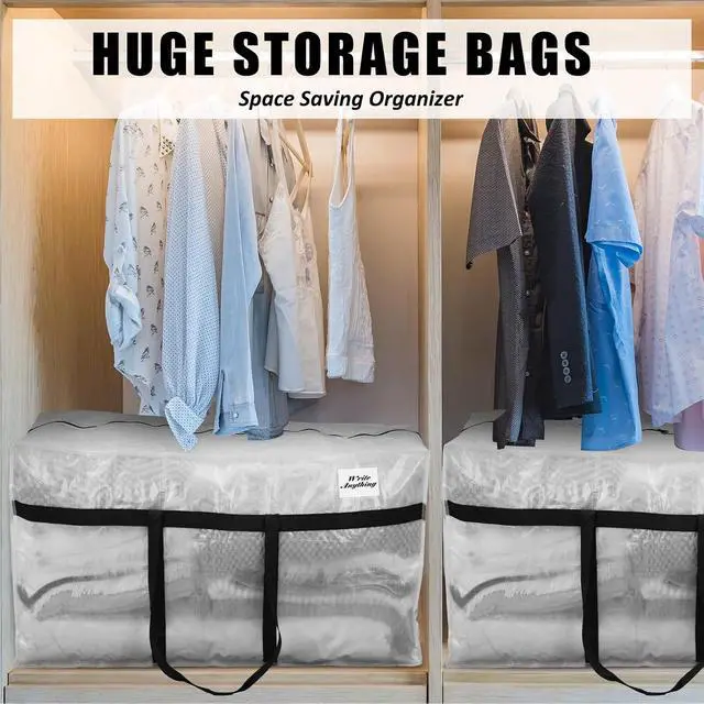 Alt view image 7 of 7 - 4 Pack 69 Gallon Extra Large Moving Bags XXL Heavy Duty Storage Bag | with Strong Zipper Handle Jumbo Big Tote Box Foldable for College Dorm Travel Clothes Duffle Blanket Pillow(Transparent)
