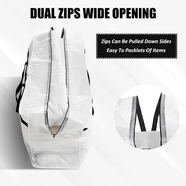 Alt view image 6 of 7 - 4 Pack 69 Gallon Extra Large Moving Bags XXL Heavy Duty Storage Bag | with Strong Zipper Handle Jumbo Big Tote Box Foldable for College Dorm Travel Clothes Duffle Blanket Pillow(Transparent)