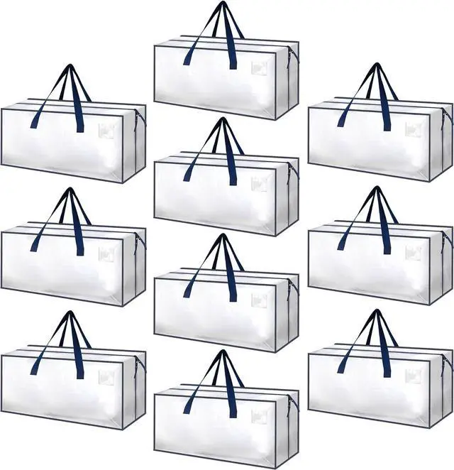 Main image of 10 Pack Extra Large Moving Bags with Zippers & Carrying Handles, Heavy-Duty Storage Tote Moving Boxes for Dorm Room Essentials Storage Bags, Clear