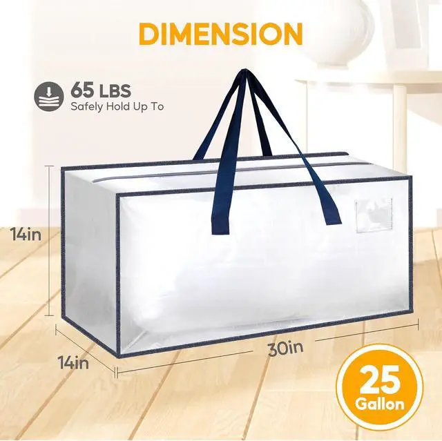 Alt view image 2 of 7 - 10 Pack Extra Large Moving Bags with Zippers & Carrying Handles, Heavy-Duty Storage Tote Moving Boxes for Dorm Room Essentials Storage Bags, Clear