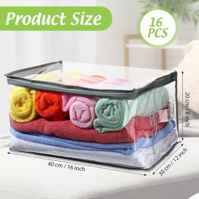 Alt view image 2 of 7 - 16 Pack Clear Storage Bags with Zipper and Handle for Clothes Heavy Duty Plastic Blanket Clothes Moving Bags Cloth Bins for Blanket Comforter Clothing Toys (Grey Edge)