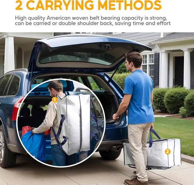 Alt view image 4 of 7 - 10 Pack Extra Large Moving Bags with Zippers & Carrying Handles, Heavy-Duty Storage Tote Moving Boxes for Dorm Room Essentials Storage Bags, Clear