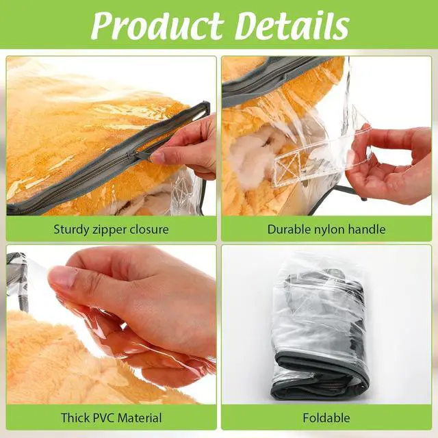 Alt view image 3 of 7 - 16 Pack Clear Storage Bags with Zipper and Handle for Clothes Heavy Duty Plastic Blanket Clothes Moving Bags Cloth Bins for Blanket Comforter Clothing Toys (Grey Edge)
