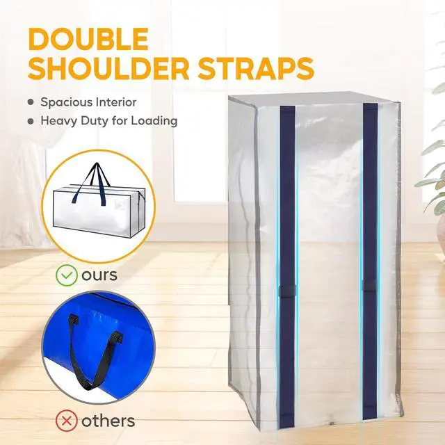 Alt view image 5 of 7 - 10 Pack Extra Large Moving Bags with Zippers & Carrying Handles, Heavy-Duty Storage Tote Moving Boxes for Dorm Room Essentials Storage Bags, Clear