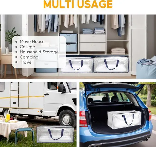 Alt view image 7 of 7 - 10 Pack Extra Large Moving Bags with Zippers & Carrying Handles, Heavy-Duty Storage Tote Moving Boxes for Dorm Room Essentials Storage Bags, Clear