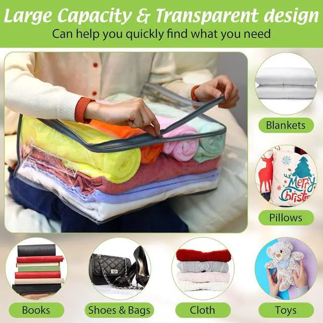 Alt view image 7 of 7 - 16 Pack Clear Storage Bags with Zipper and Handle for Clothes Heavy Duty Plastic Blanket Clothes Moving Bags Cloth Bins for Blanket Comforter Clothing Toys (Grey Edge)