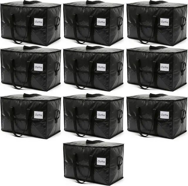 Main image of 10 Pack Large Moving Bags, 30-Gal Heavy-Duty Storage Totes | Dual Zippers, Water-Resistant Reusable Bags for Clothes, Bedding, Books, 66 lb Capacity