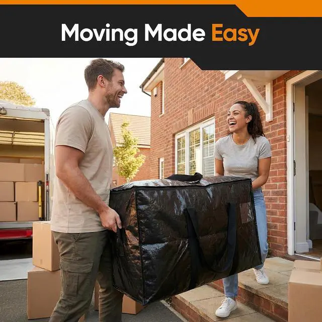 Alt view image 2 of 7 - 10 Pack Large Moving Bags, 30-Gal Heavy-Duty Storage Totes | Dual Zippers, Water-Resistant Reusable Bags for Clothes, Bedding, Books, 66 lb Capacity