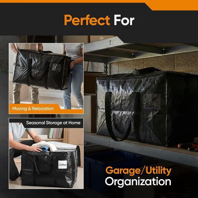 Alt view image 5 of 7 - 10 Pack Large Moving Bags, 30-Gal Heavy-Duty Storage Totes | Dual Zippers, Water-Resistant Reusable Bags for Clothes, Bedding, Books, 66 lb Capacity
