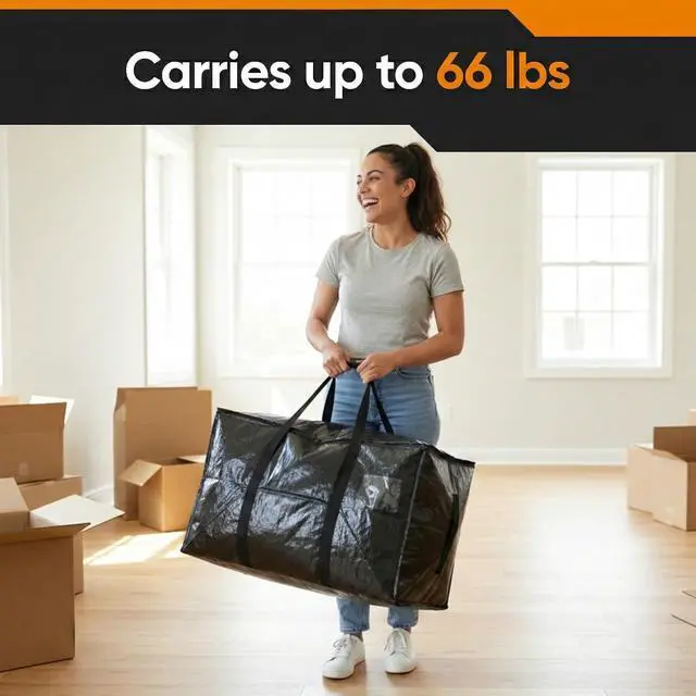 Alt view image 6 of 7 - 10 Pack Large Moving Bags, 30-Gal Heavy-Duty Storage Totes | Dual Zippers, Water-Resistant Reusable Bags for Clothes, Bedding, Books, 66 lb Capacity