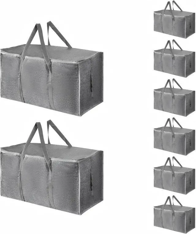 Main image of 8 Pack-Extra Large Heavy Duty Moving Bags - Waterproof Storage Totes with Handles & Zippers, Foldable for College Dorm, Storage (Gray)