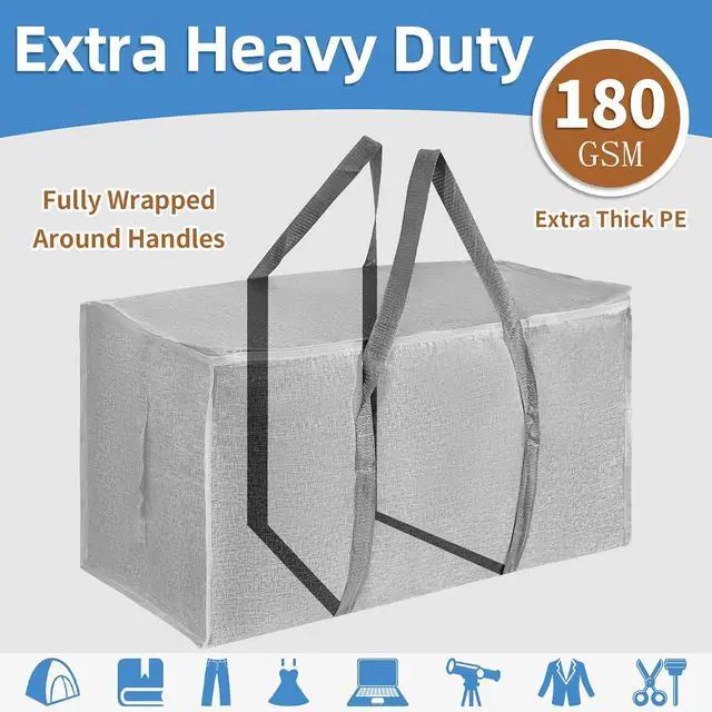 Alt view image 2 of 7 - 8 Pack-Extra Large Heavy Duty Moving Bags - Waterproof Storage Totes with Handles & Zippers, Foldable for College Dorm, Storage (Gray)