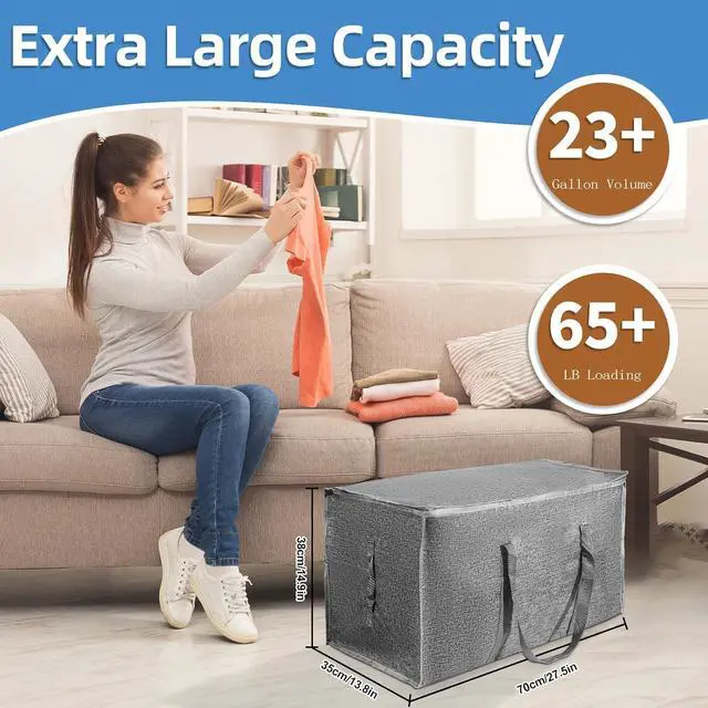 Alt view image 3 of 7 - 8 Pack-Extra Large Heavy Duty Moving Bags - Waterproof Storage Totes with Handles & Zippers, Foldable for College Dorm, Storage (Gray)