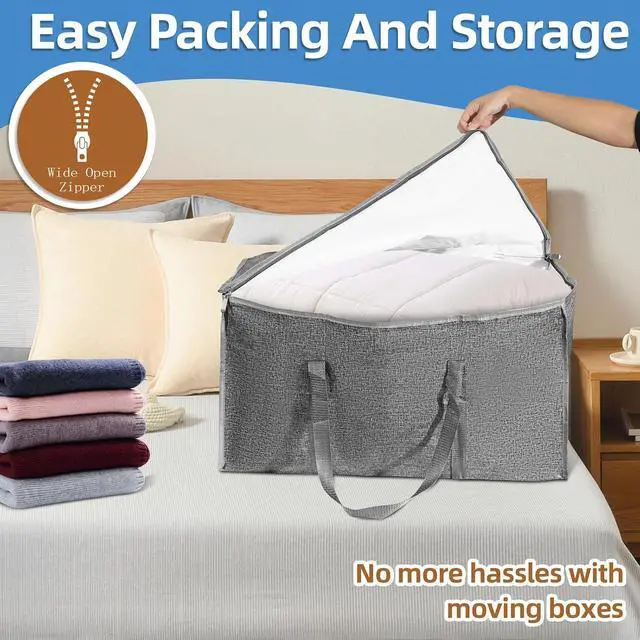 Alt view image 5 of 7 - 8 Pack-Extra Large Heavy Duty Moving Bags - Waterproof Storage Totes with Handles & Zippers, Foldable for College Dorm, Storage (Gray)