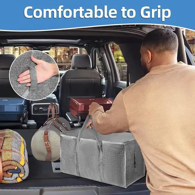 Alt view image 6 of 7 - 8 Pack-Extra Large Heavy Duty Moving Bags - Waterproof Storage Totes with Handles & Zippers, Foldable for College Dorm, Storage (Gray)