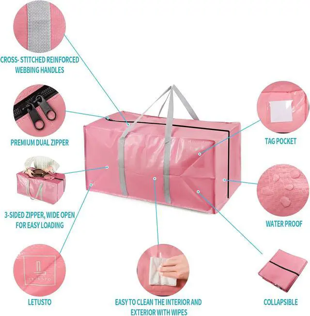 Alt view image 3 of 7 - Heavy Duty Extra Large Moving Bags with Extra Long Handles -Includes Backpack Straps - Easy Storage For Space Saving (Mixed Color-6 Bag)