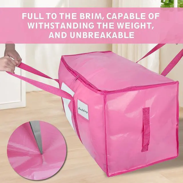Alt view image 5 of 7 - 12 Pack Extra Large Moving Bags Heavy Duty 180GSM,130LBS 100L Totes with Visible Window, Zippers & Wrap-Around Handles, Waterproof Reusable, Alt to Moving Boxes, Pink