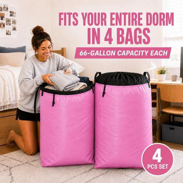 Alt view image 2 of 7 - Moving Bags Heavy Duty Extra Large, 66 Gallon XL College Moving Bags with Handles, Waterproof Storage Totes Packing Supplies for Home Dorm, Set of 4