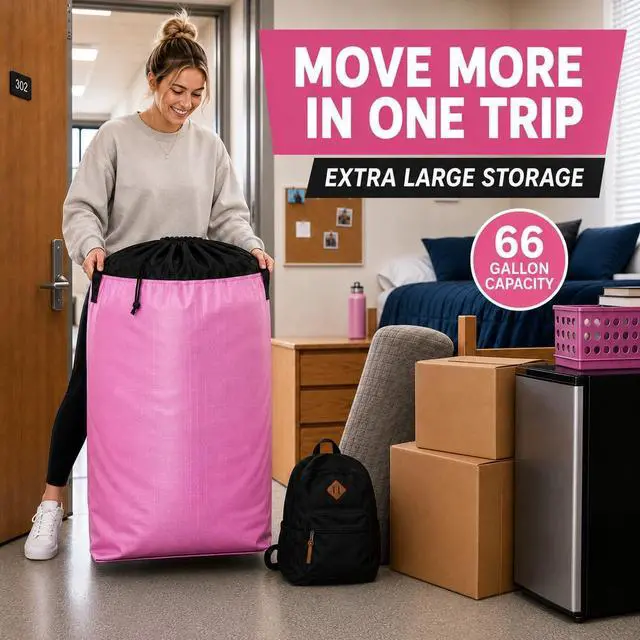 Alt view image 3 of 7 - Moving Bags Heavy Duty Extra Large, 66 Gallon XL College Moving Bags with Handles, Waterproof Storage Totes Packing Supplies for Home Dorm, Set of 4