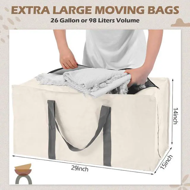 Alt view image 2 of 6 - 8 Pack Extra Large Moving Bags 65LBs Heavy Duty Packing Bags with Extra Long Handles and Zippers Storage Totes for College Students Room Dorm Essentials Packing Supplies(Beige)