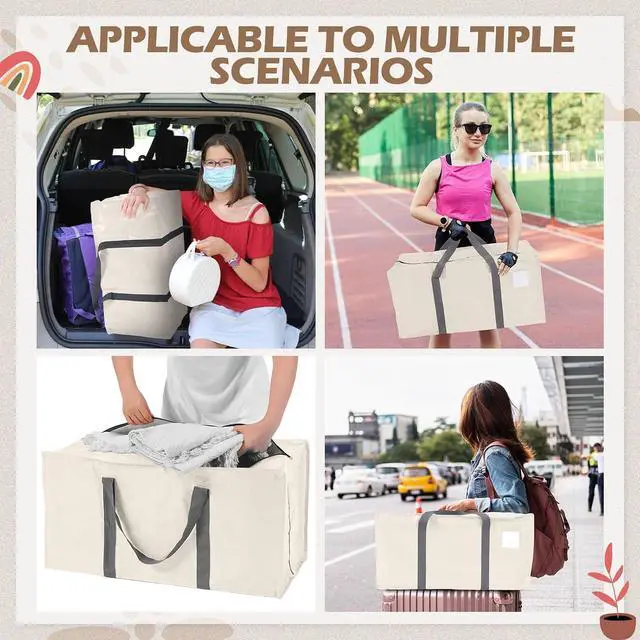 Alt view image 4 of 6 - 8 Pack Extra Large Moving Bags 65LBs Heavy Duty Packing Bags with Extra Long Handles and Zippers Storage Totes for College Students Room Dorm Essentials Packing Supplies(Beige)