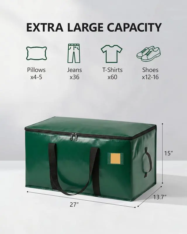 Alt view image 6 of 7 - Heavy Duty Moving Bags Extra Large, Premium Storage Bags with Durable Zippers, Reinforced Handles, Moving Supplies for Clothes, Bedding, College Dorm Essentials, 8 Pack Green