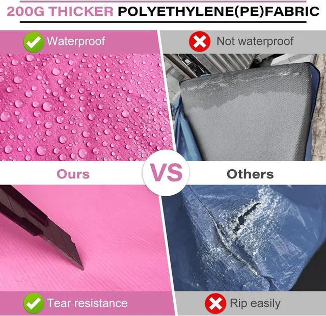 Alt view image 4 of 7 - Full Size,Mattress Bag for Moving,10 Mil Thick PE,Heavy Duty,Adhesive Strap | Mattress Moving Storage Bags for 15 Years,Reusable Protector Covers,8 Handles,Large Zipper, Waterproof,Dust Proof,Pink