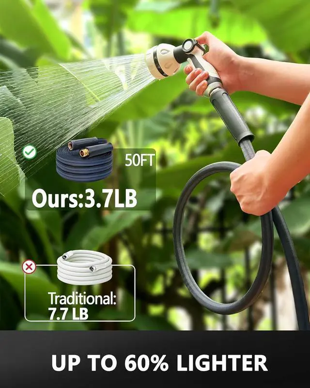 Alt view image 2 of 7 - Flexible 50FT Garden Hose, Non-Expanding Lightweight Water Hose | 60% Lighter & Kink-Free, Burst-Resistant Up To 700PSI, All-weather Durable, BPA-free,Leak-proof, Safe For Family & Pets