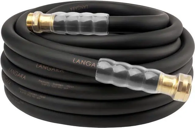 Main image of Heavy Duty Premium Garden Hose 50ft x 5/8", 300PSI Working, 1000PSI Burst, Hybrid Rubber Water Hose with Transparent Swivel Handle - Hot/Cold Water - Five Layered Braiding with Brass fittings (Black)