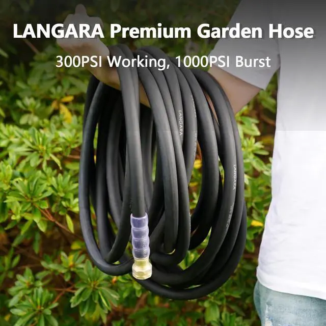 Alt view image 6 of 7 - Heavy Duty Premium Garden Hose 50ft x 5/8", 300PSI Working, 1000PSI Burst, Hybrid Rubber Water Hose with Transparent Swivel Handle - Hot/Cold Water - Five Layered Braiding with Brass fittings (Black)