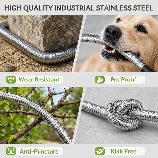 Alt view image 6 of 7 - Expandable Metal Garden Water Hose 50 FT with Adjustable Nozzle | 1.5X Expandable, 304 Stainless Steel Heavy Duty, Flexible, Kink Free, Leak-Proof, Lightweight, for Reel Outdoor Yard Car Wash