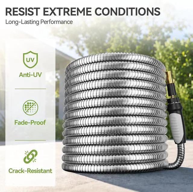 Alt view image 4 of 7 - Expandable Metal Garden Water Hose 50 FT with Adjustable Nozzle | 1.5X Expandable, 304 Stainless Steel Heavy Duty, Flexible, Kink Free, Leak-Proof, Lightweight, for Reel Outdoor Yard Car Wash
